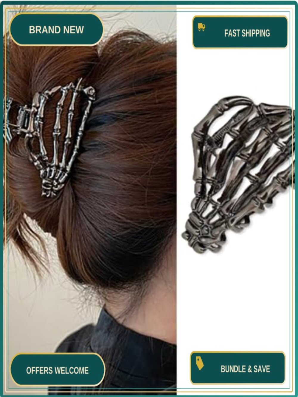 Metal Hair Claw Clip Skeleton Skull Design Women Hair Accessory